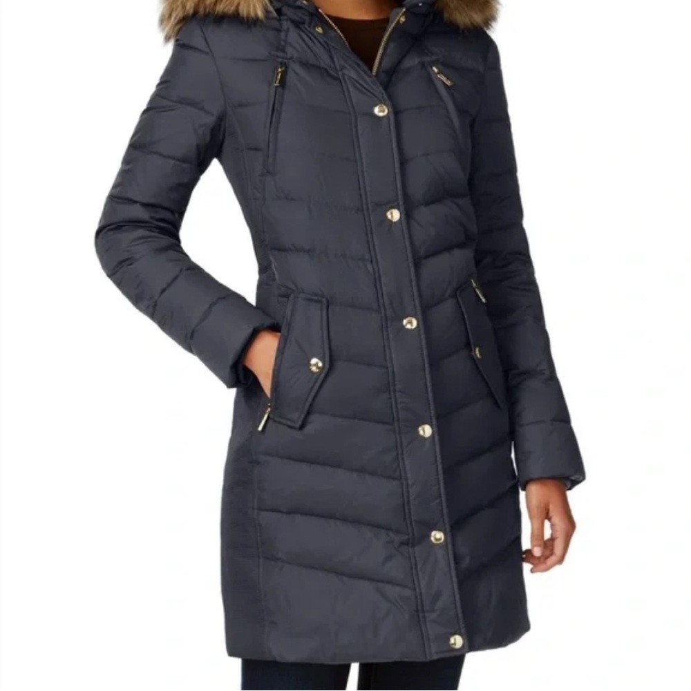 ❥𝗠𝗜𝗖𝗛𝗔𝗘𝗟 𝗞𝗢𝗥𝗦: Women’s Faux-Fur-Trim Hooded Chevron Down Puffer Parka Coat - Picture 3 of 13